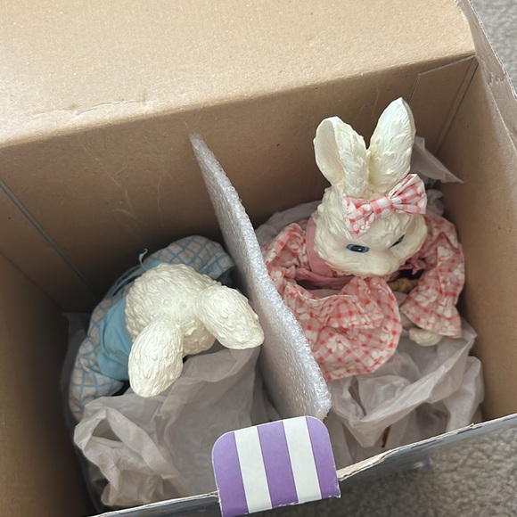 Fabric Mache Spring Bunnies~Vintage Bunny Rabbits, Spring,Figurines - Ship Alone - Picture 3 of 7